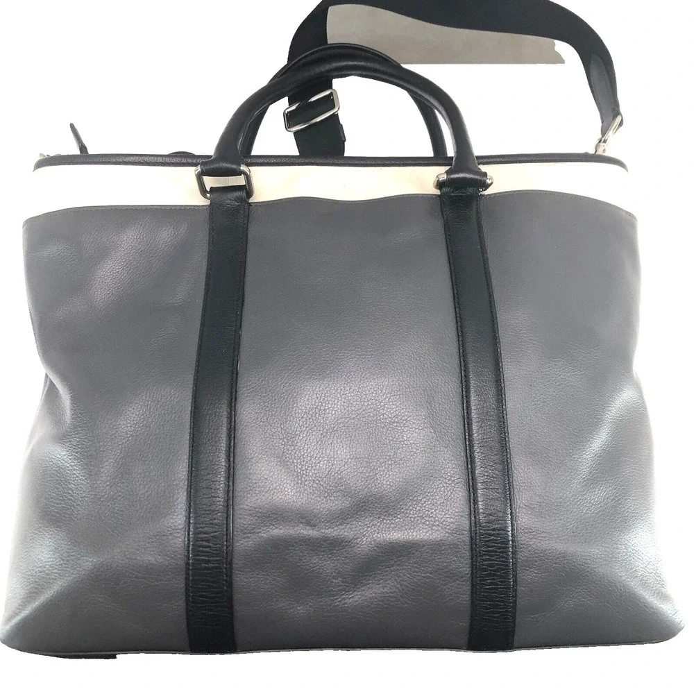 COACH‎ Perry Business Tote Crossbody Strap Gray Cream Black Leather 57568 laptop
